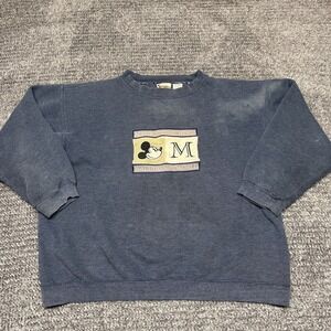 Vintage Disney Mickey Mouse Sweatshirt Mens XL Blue Disney World Embroidered